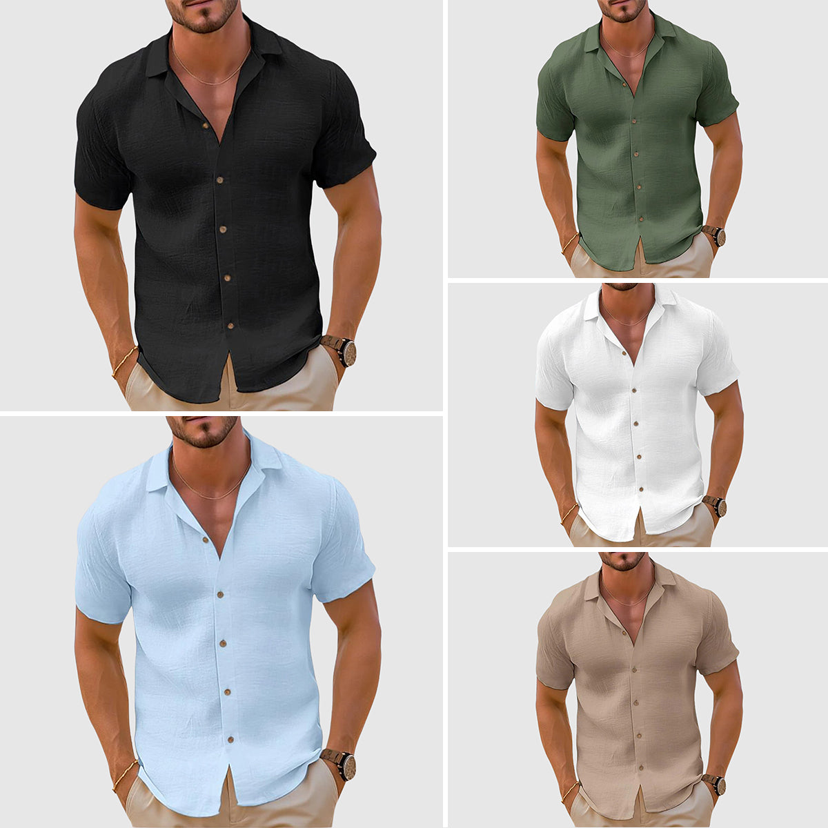 Men's Summer Casual Short Sleeve Shirt With Open Collar
