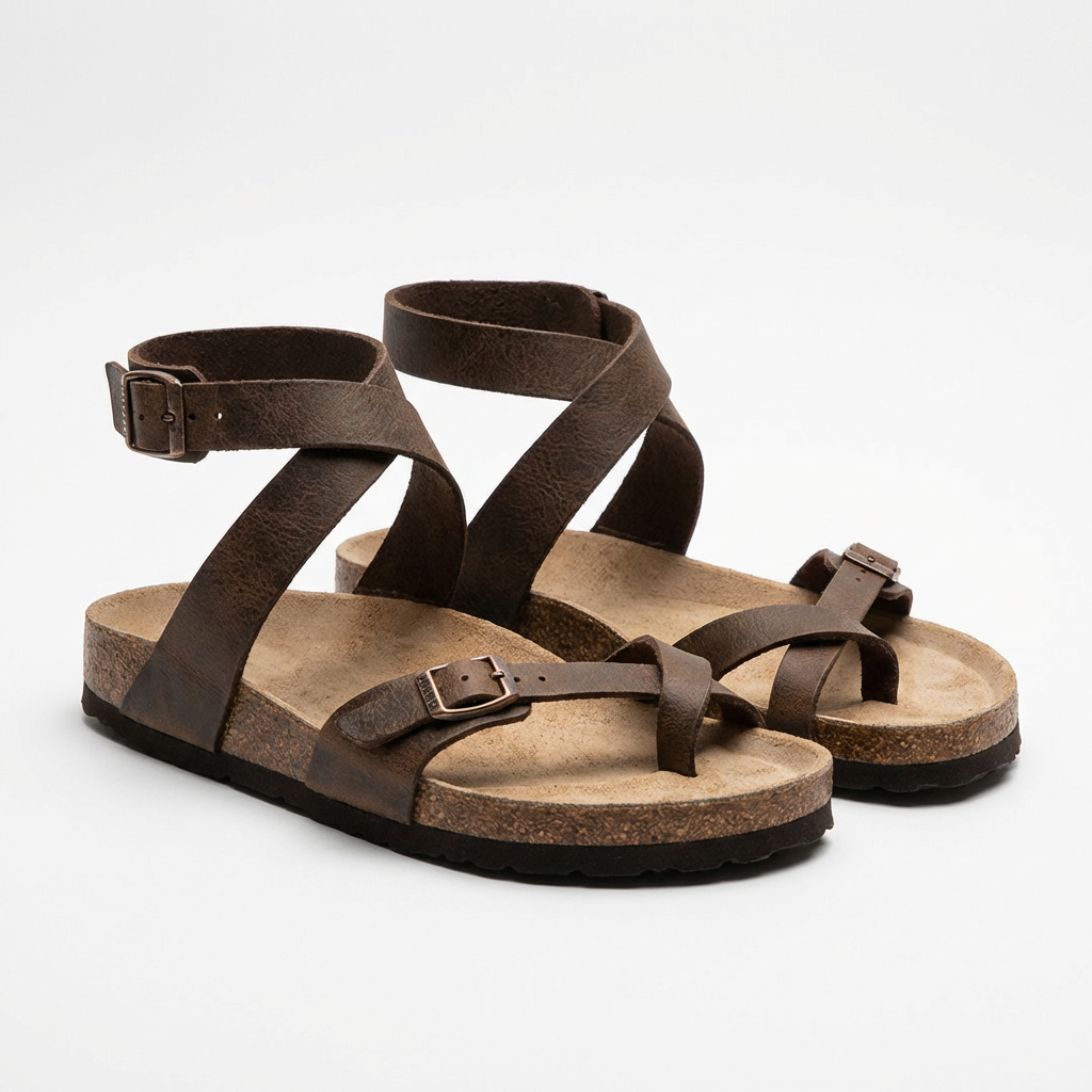Luna | Women's Toe-Post Sandals With Brown Tone And Ankle Strap | Casual