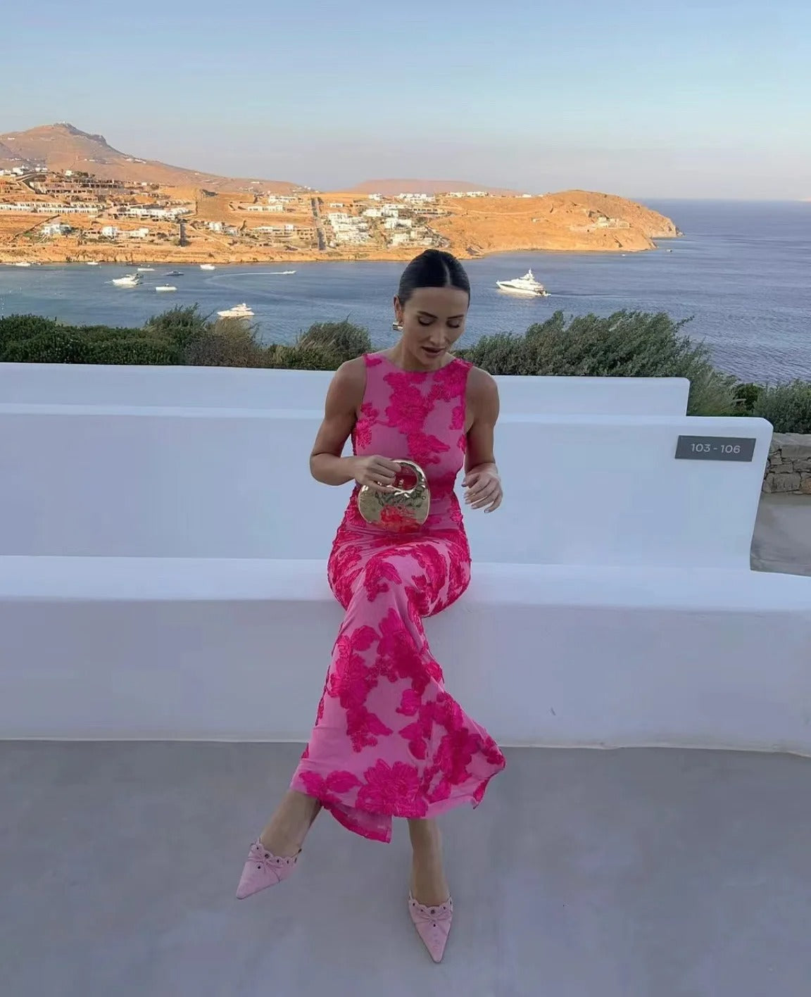 Women's Floral Sleeveless Maxi Dress With High Neck