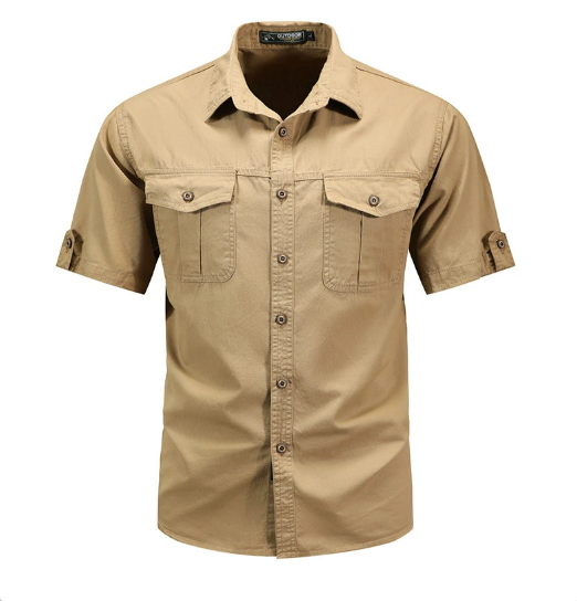 Men's Cotton Cargo Shirt With Short Sleeves And Front Pockets