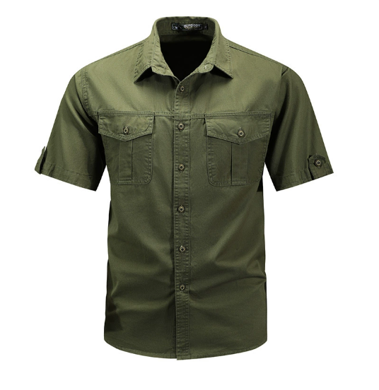 Men's Cotton Cargo Shirt With Short Sleeves And Front Pockets