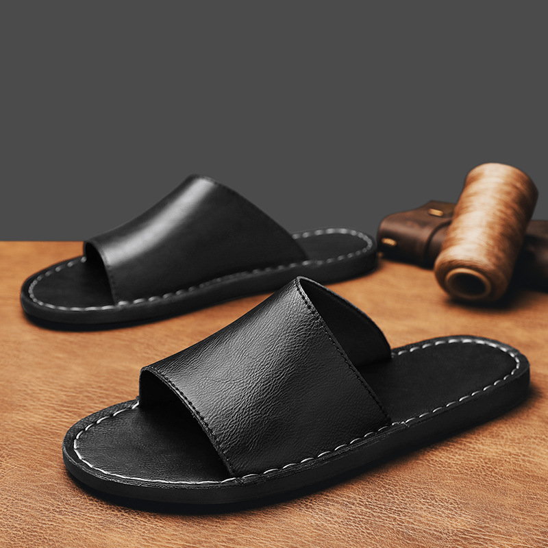 Genuine Leather Cross-Wrap Slippers for Men