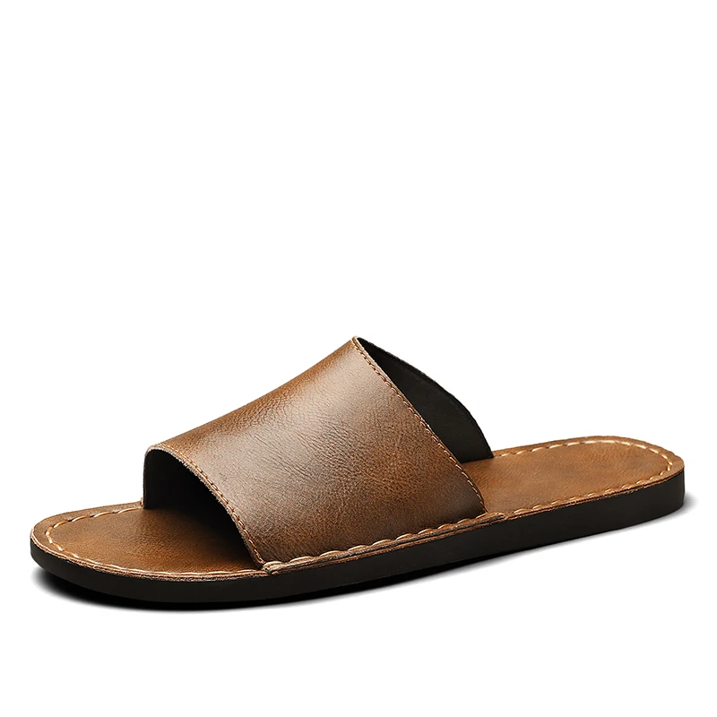 Genuine Leather Cross-Wrap Slippers for Men