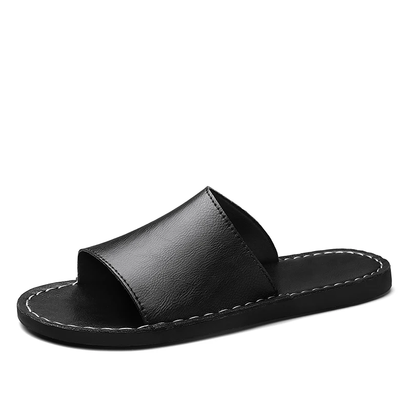 Genuine Leather Cross-Wrap Slippers for Men
