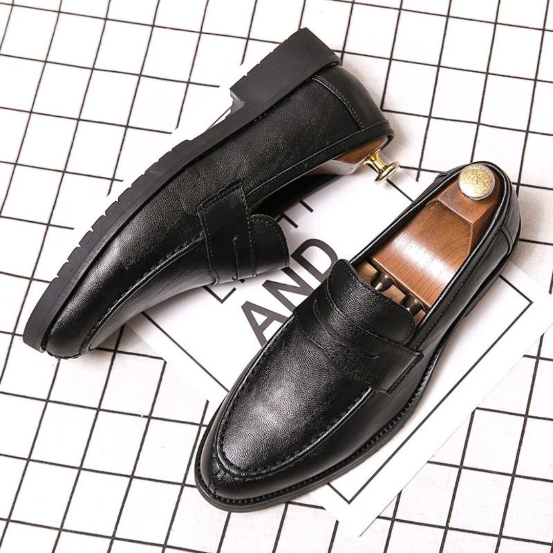 Men's Classic Leather Penny Loafers With Stitch Detail