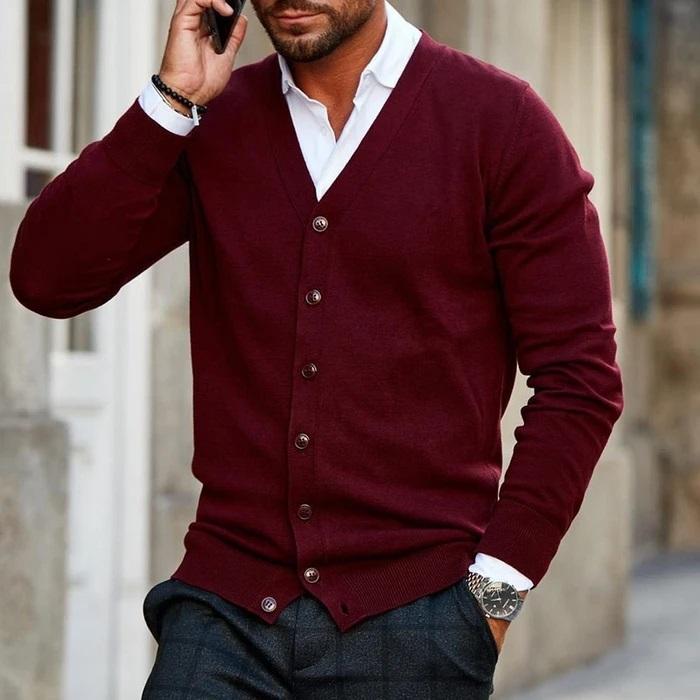 Men's Cardigan With Contrast Buttons | Long