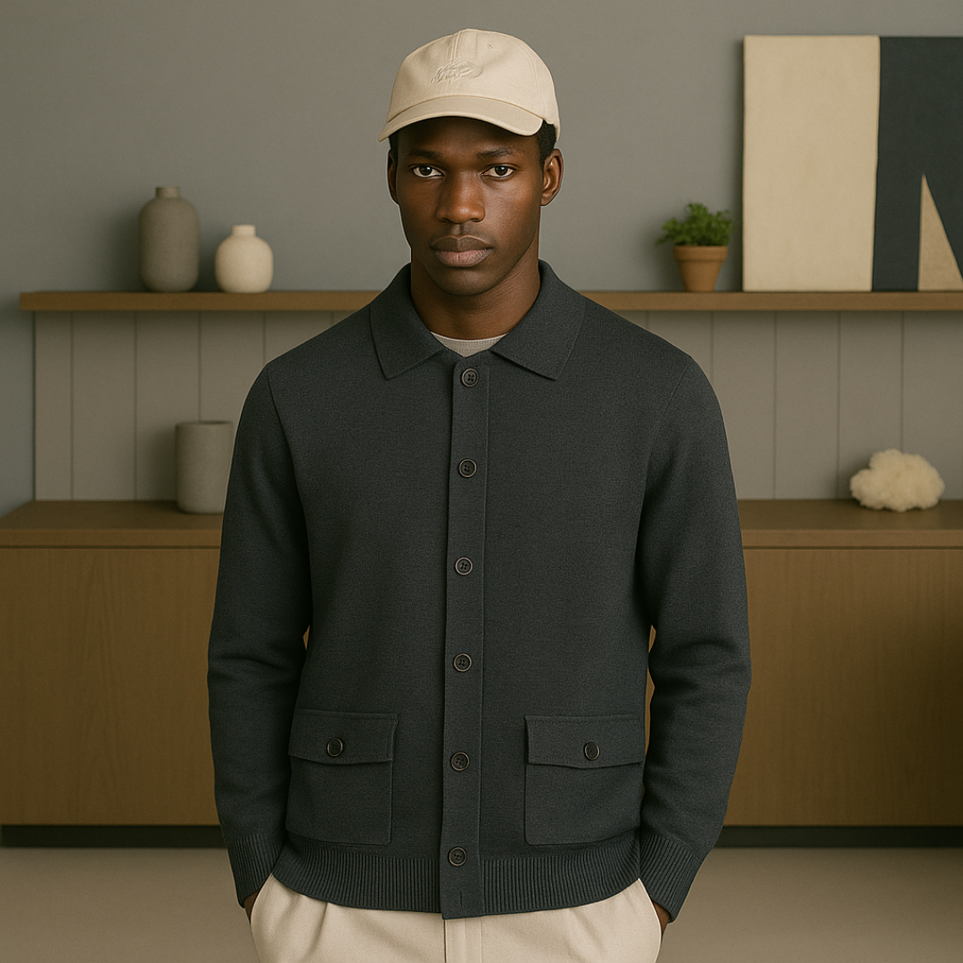 Men's Cashmere Overshirt Jacket with Button Closure and Pockets – Relaxed Fit Knitwear for Mid-Season Style