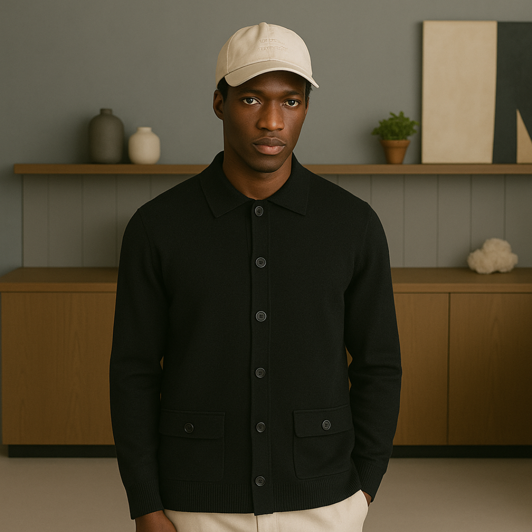 Men's Cashmere Overshirt Jacket with Button Closure and Pockets – Relaxed Fit Knitwear for Mid-Season Style