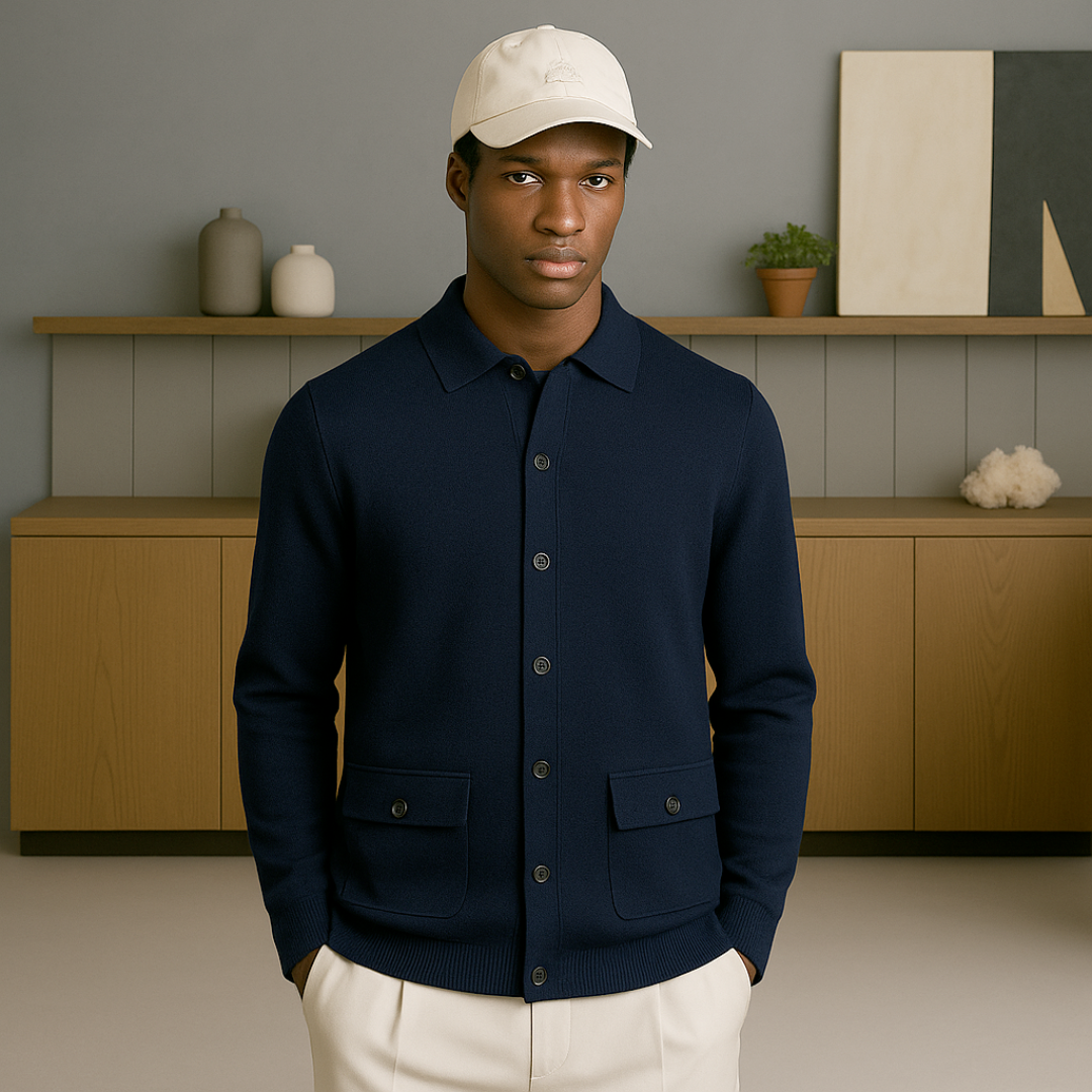 Men's Cashmere Overshirt Jacket with Button Closure and Pockets – Relaxed Fit Knitwear for Mid-Season Style