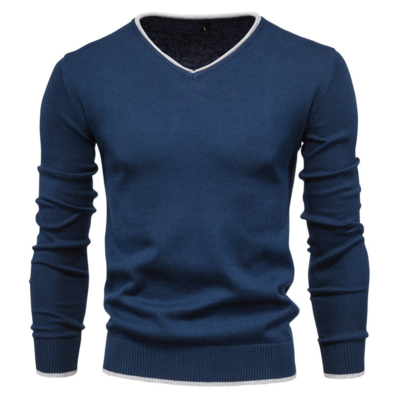Men's Jumper With Contrast V-Neck Trim | Knit