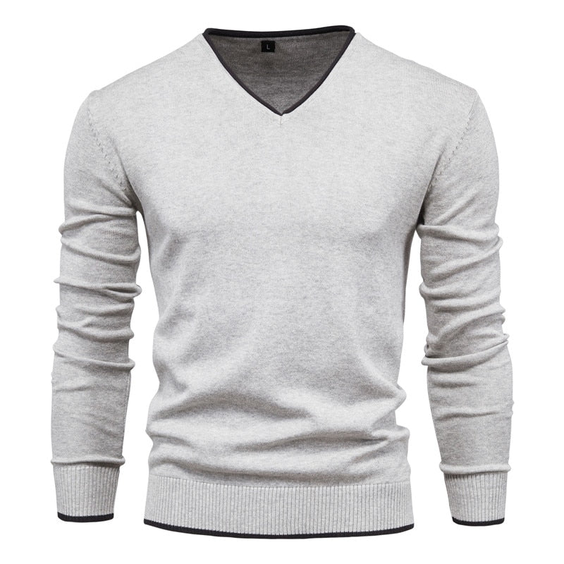 Men's Jumper With Contrast V-Neck Trim | Knit