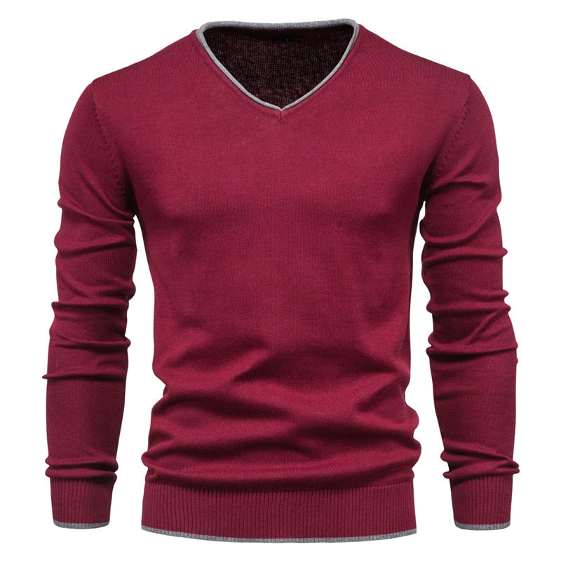 Men's Jumper With Contrast V-Neck Trim | Knit