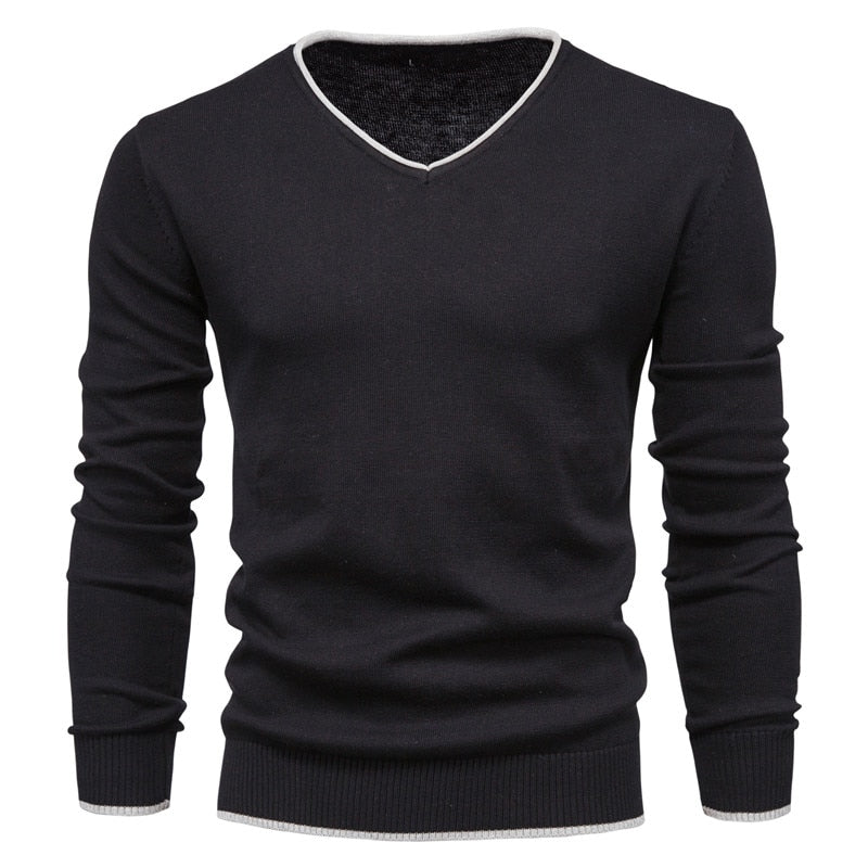 Men's Jumper With Contrast V-Neck Trim | Knit