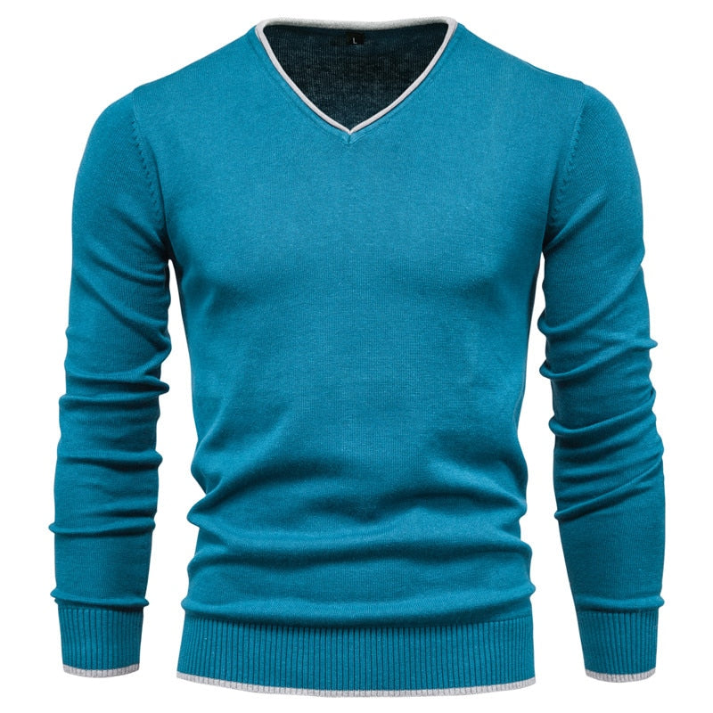 Men's Jumper With Contrast V-Neck Trim | Knit