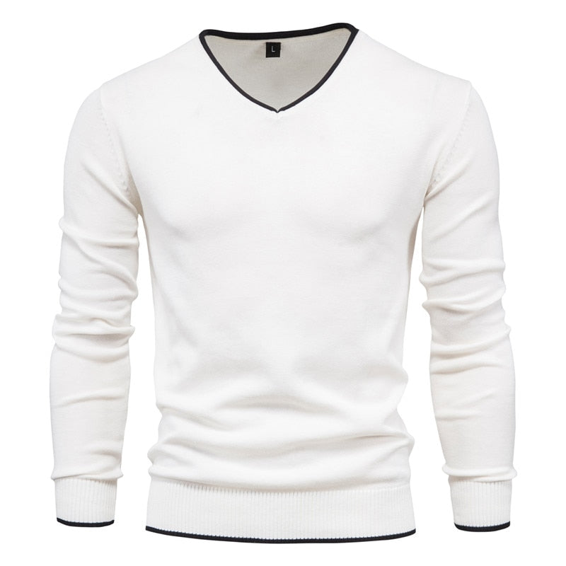 Men's Jumper With Contrast V-Neck Trim | Knit