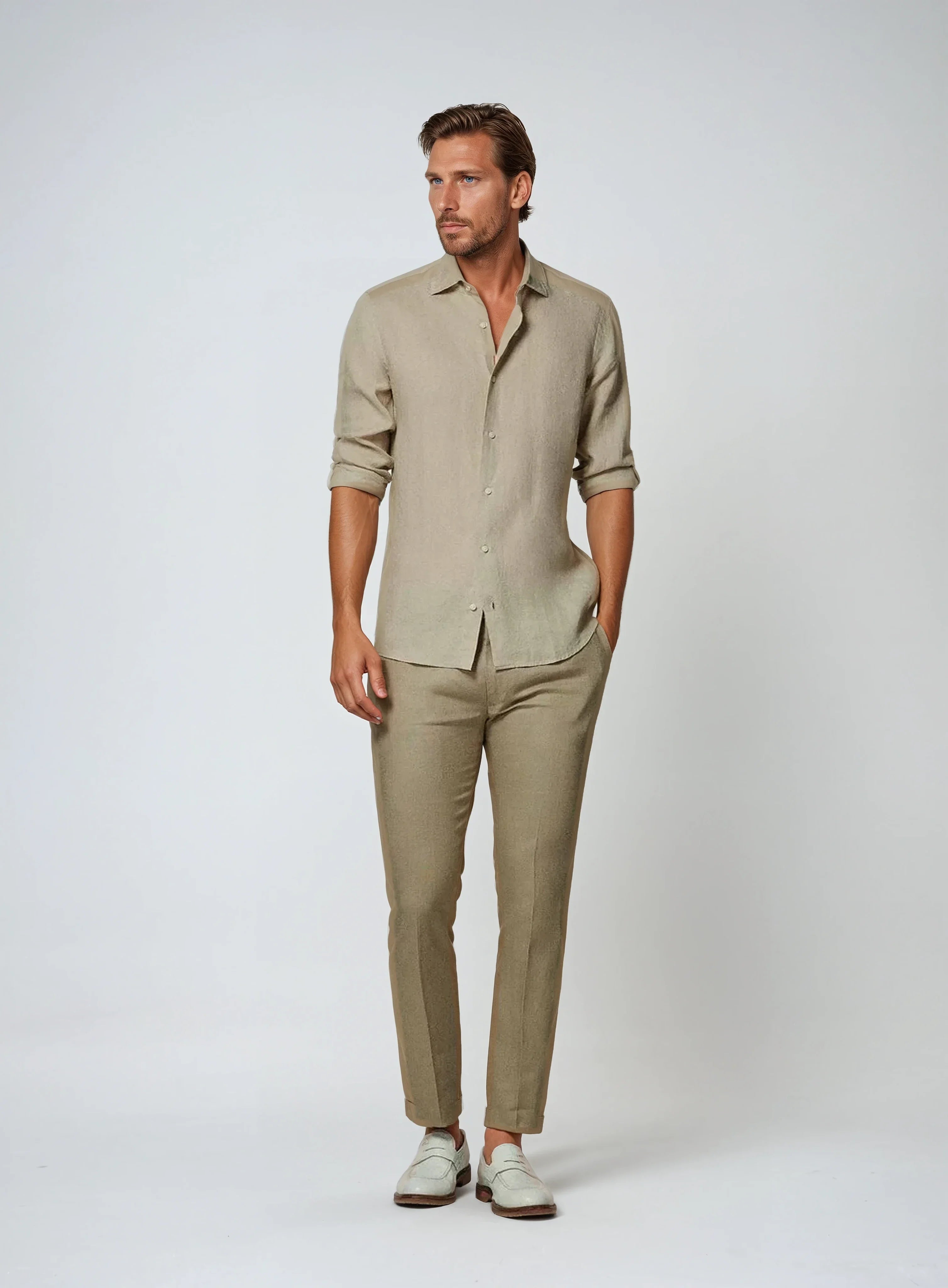 Casual Wear Khaki Linen Shirt for Men
