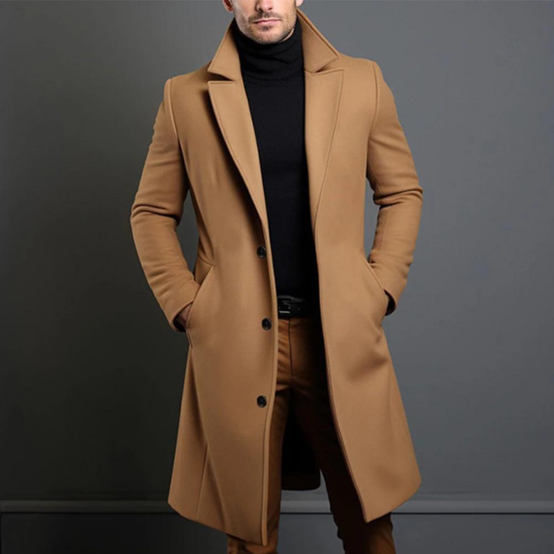Men's Long Coat With Wide Notch Lapel | Winter