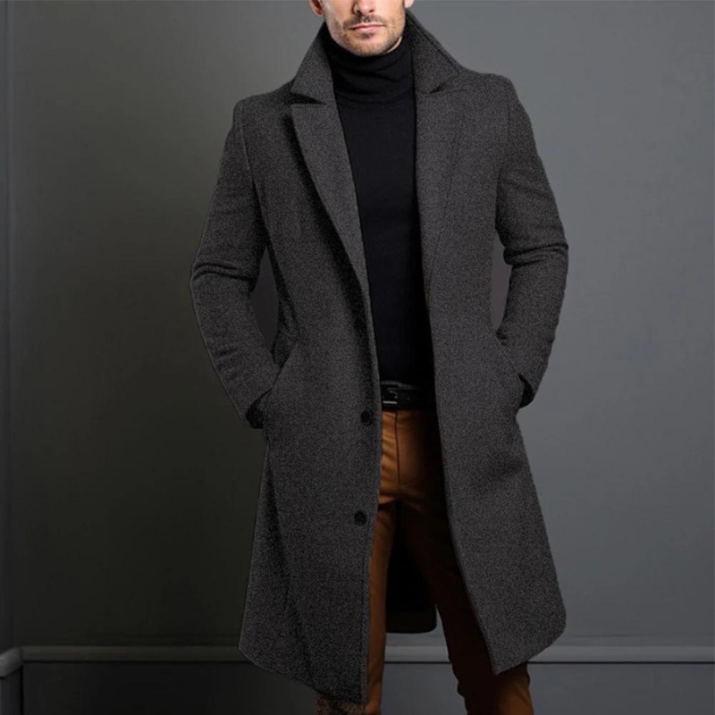 Men's Long Coat With Wide Notch Lapel | Winter