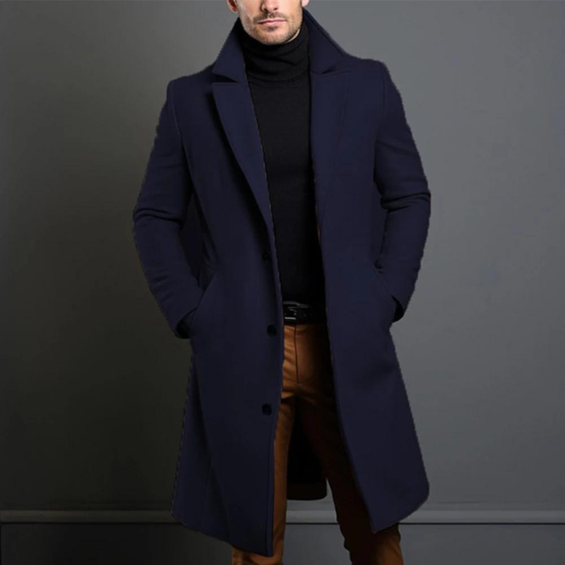 Men's Long Coat With Wide Notch Lapel | Winter