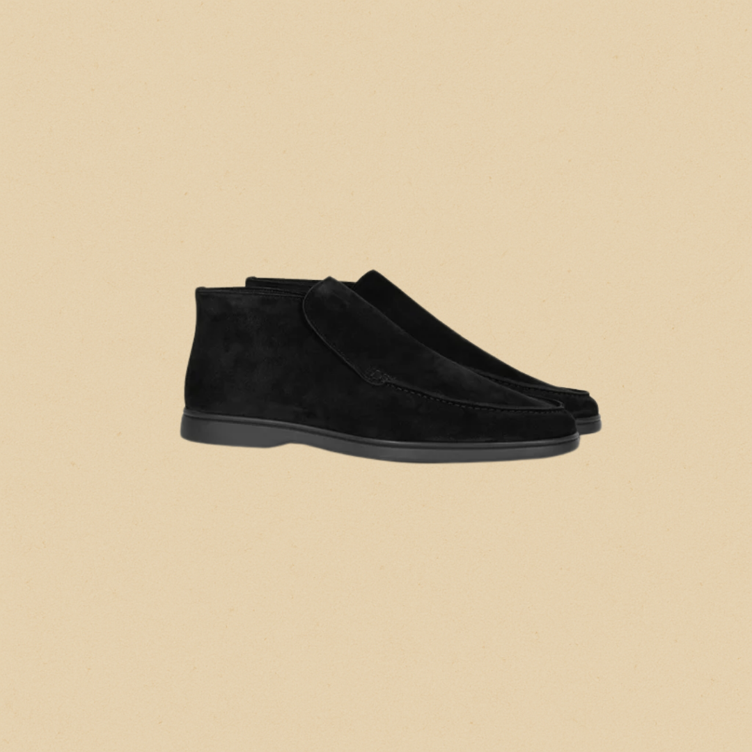 Men's Suede High Loafers – Elegant Brown Slip-On Shoes with Comfortable Fit and Rubber Sole