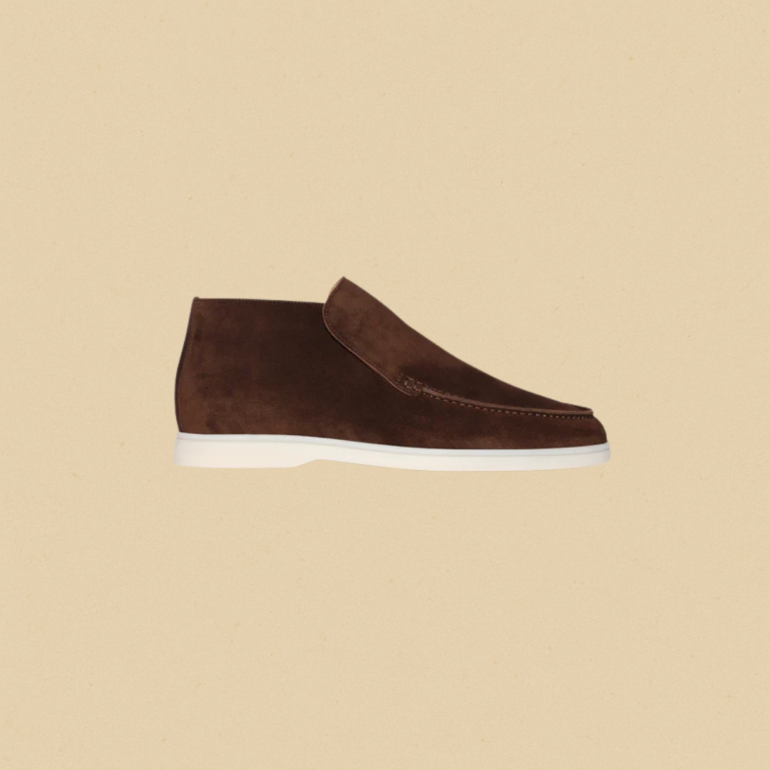 Men's Suede High Loafers – Elegant Brown Slip-On Shoes with Comfortable Fit and Rubber Sole