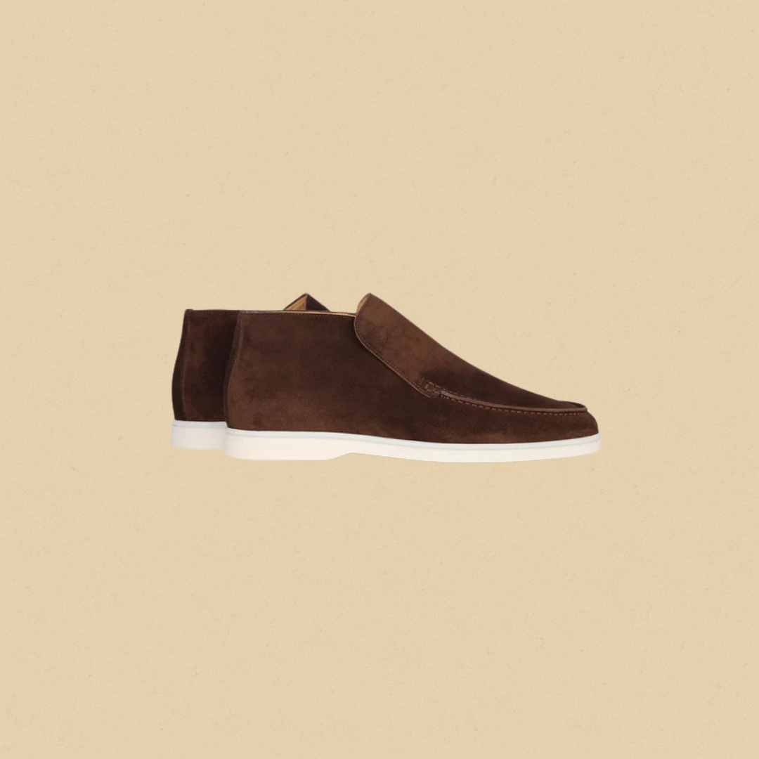 Men's Suede High Loafers – Elegant Brown Slip-On Shoes with Comfortable Fit and Rubber Sole