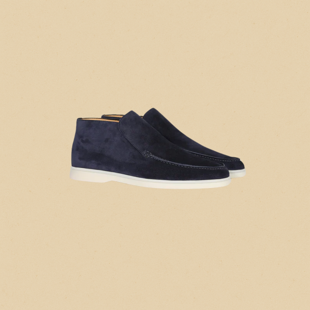 Men's Suede High Loafers – Elegant Brown Slip-On Shoes with Comfortable Fit and Rubber Sole