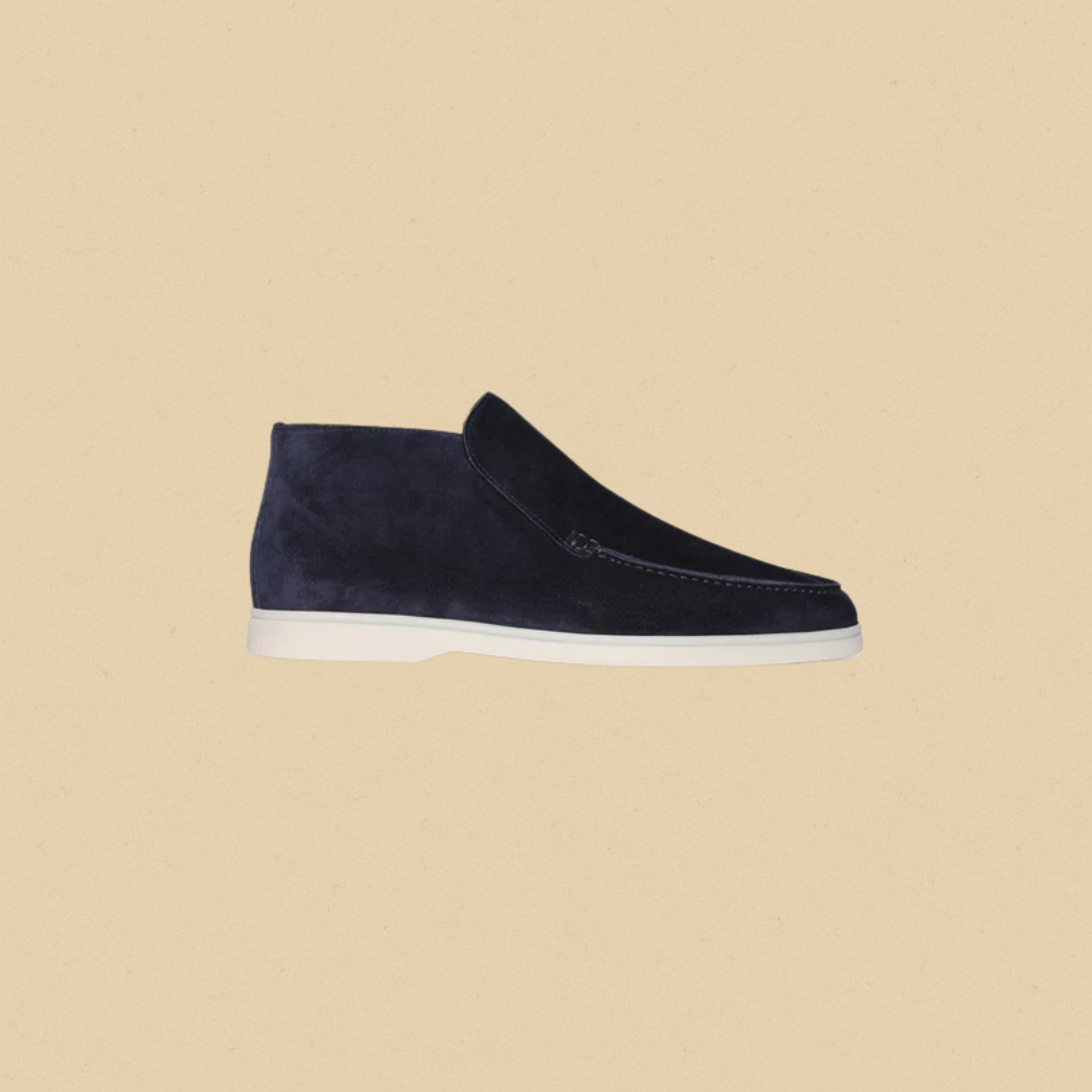 Men's Suede High Loafers – Elegant Brown Slip-On Shoes with Comfortable Fit and Rubber Sole
