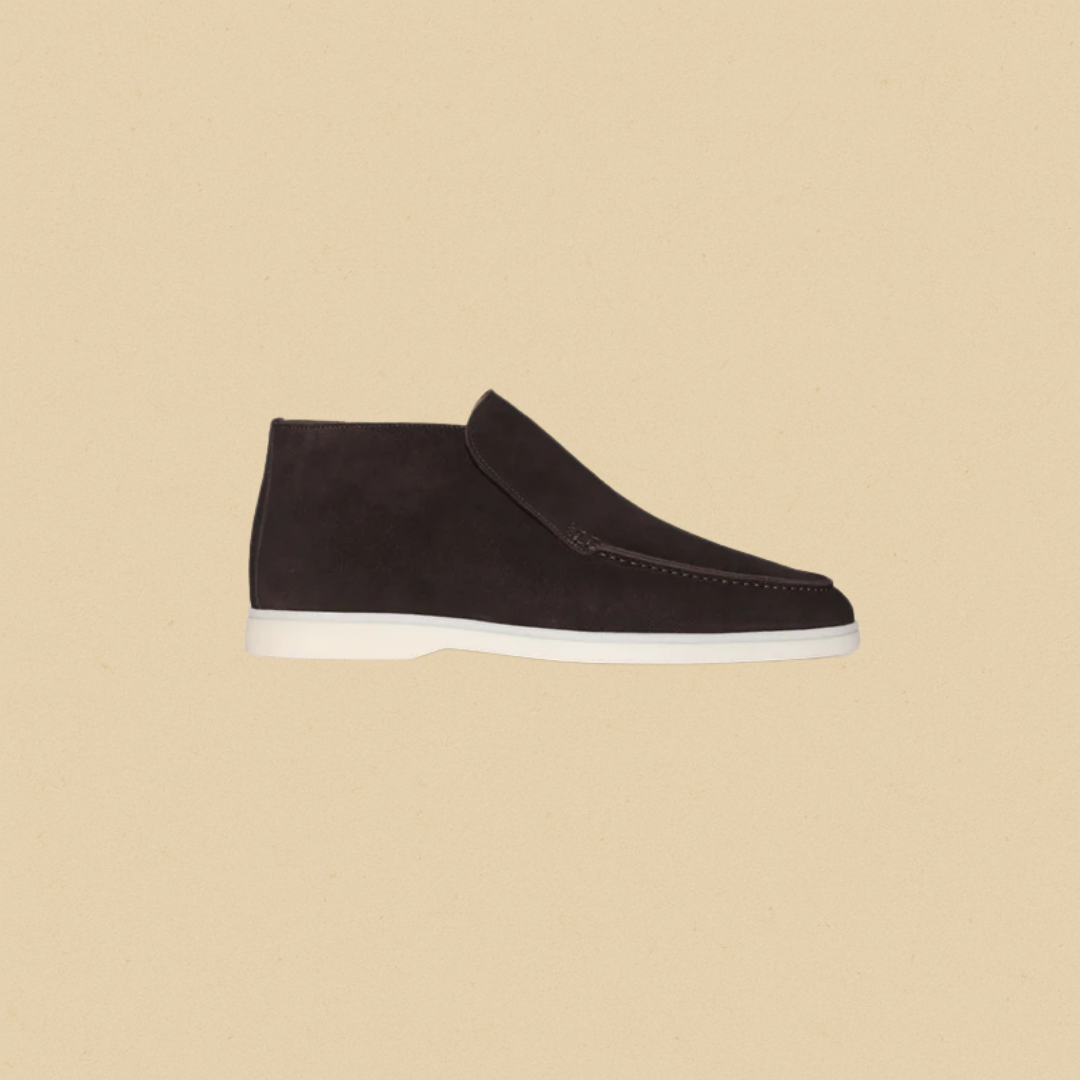 Men's Suede High Loafers – Elegant Brown Slip-On Shoes with Comfortable Fit and Rubber Sole
