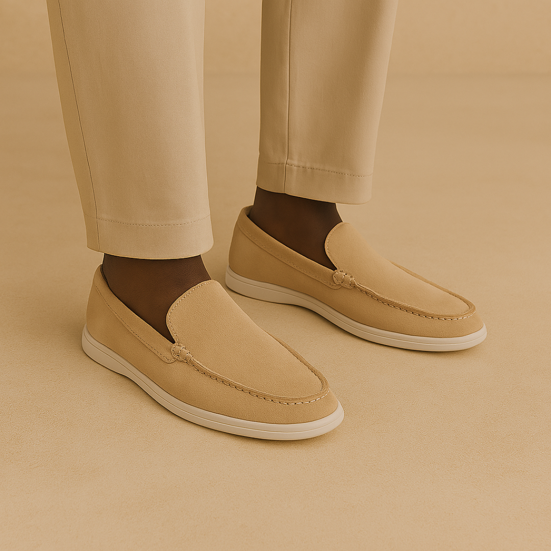 Men's Suede Loafers - Lightweight Moccasin Slip-On Shoes in Brown for Smart Casual Wear