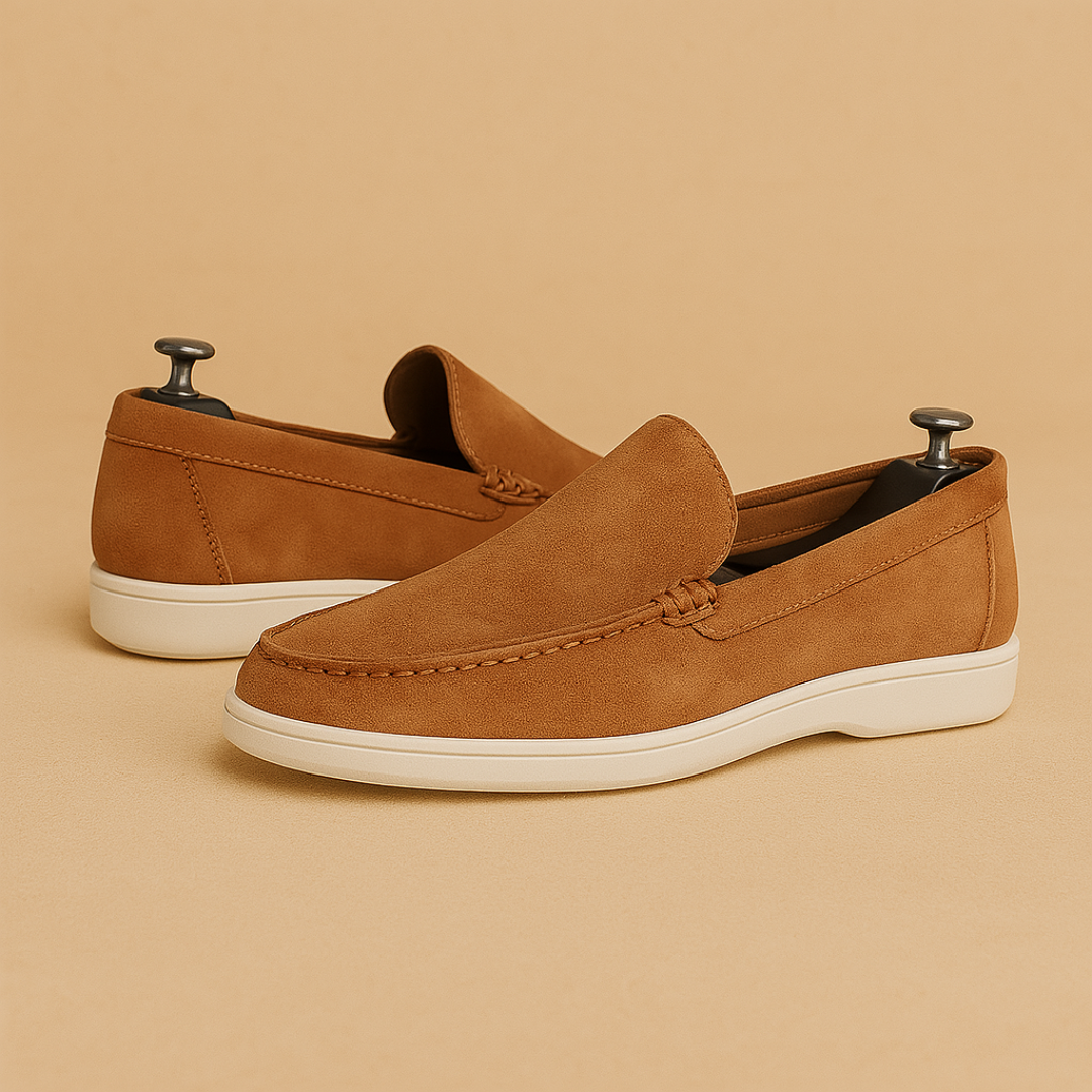 Men's Suede Loafers - Lightweight Moccasin Slip-On Shoes in Brown for Smart Casual Wear