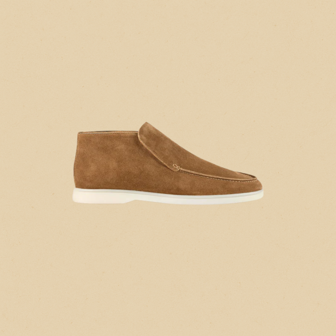 Men's Suede Loafers, Elegant Half-Height Slip-On Brown Loafer Shoes with Rubber Sole and Fully Lined Interior
