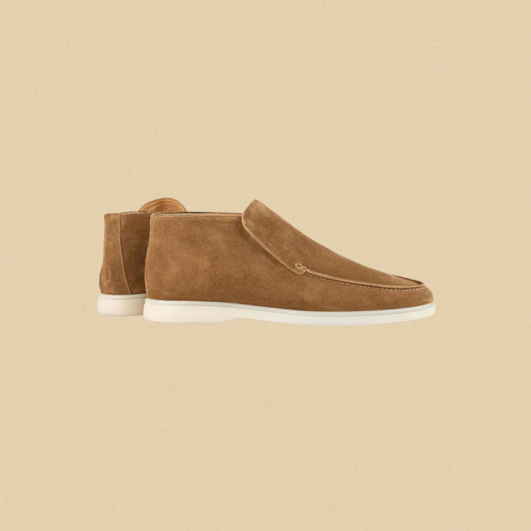 Men's Suede Loafers, Elegant Half-Height Slip-On Brown Loafer Shoes with Rubber Sole and Fully Lined Interior