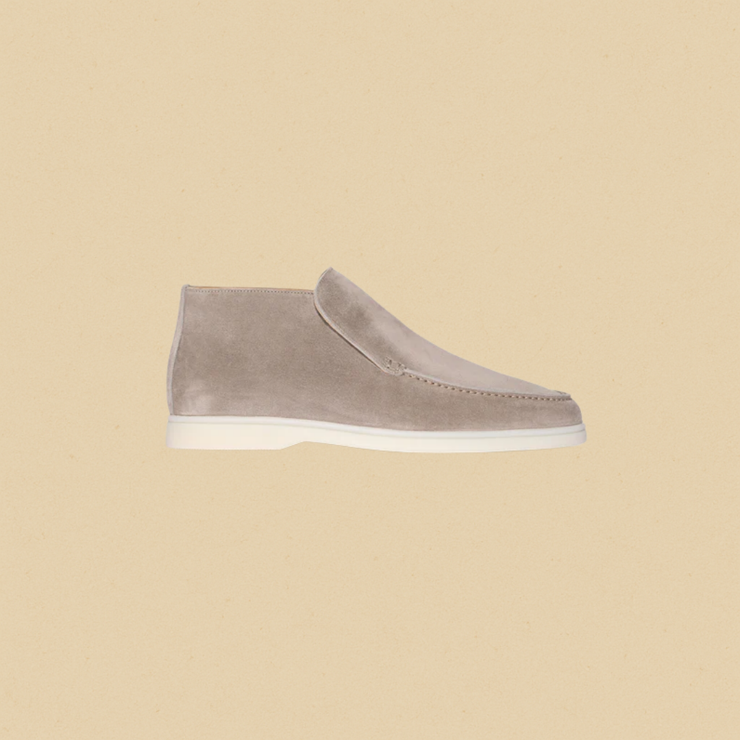 Men's Suede Loafers, Elegant Half-Height Slip-On Brown Loafer Shoes with Rubber Sole and Fully Lined Interior