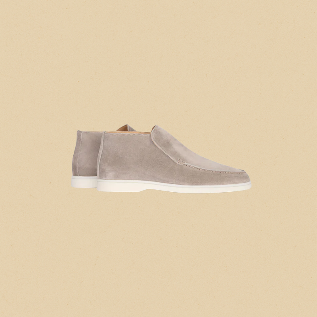 Men's Suede Loafers, Elegant Half-Height Slip-On Brown Loafer Shoes with Rubber Sole and Fully Lined Interior