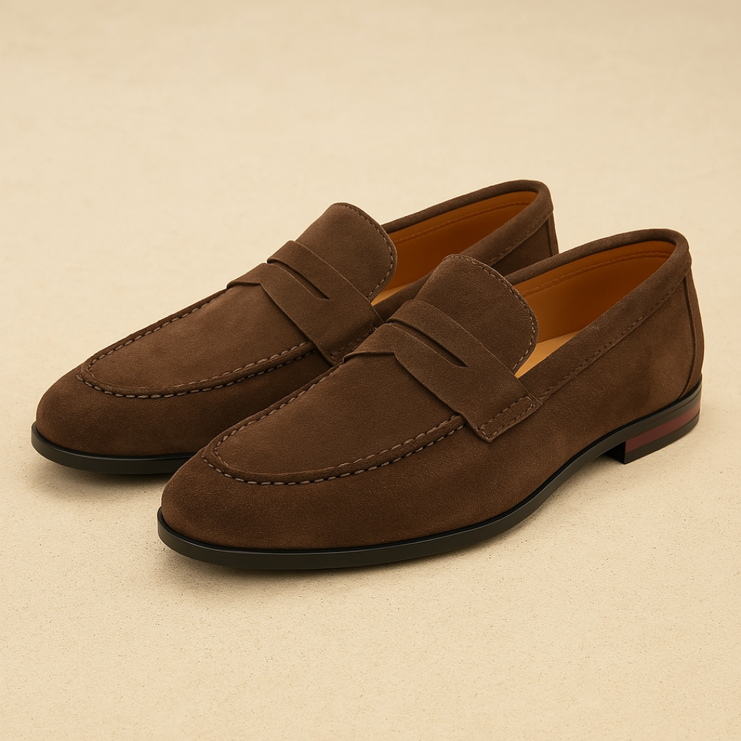 Men's Suede Penny Loafers – Classic Style with Rounded Toe for Formal and Smart Casual Wear