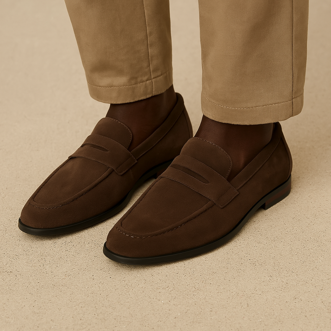 Men's Suede Penny Loafers – Classic Style with Rounded Toe for Formal and Smart Casual Wear