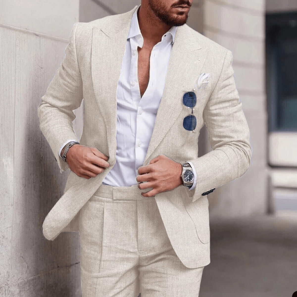 Men's Linen Two-piece Suit For Beach Weddings