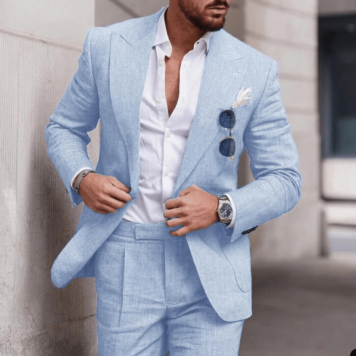 Men's Linen Two-piece Suit For Beach Weddings