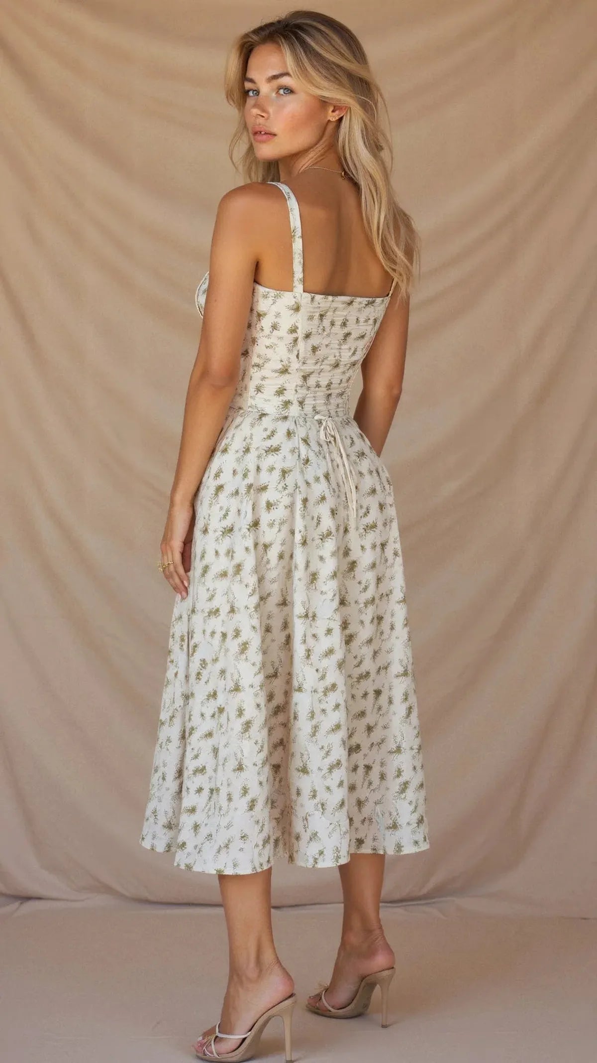 Women's Corset Bustier Midi Dress With Spaghetti Straps