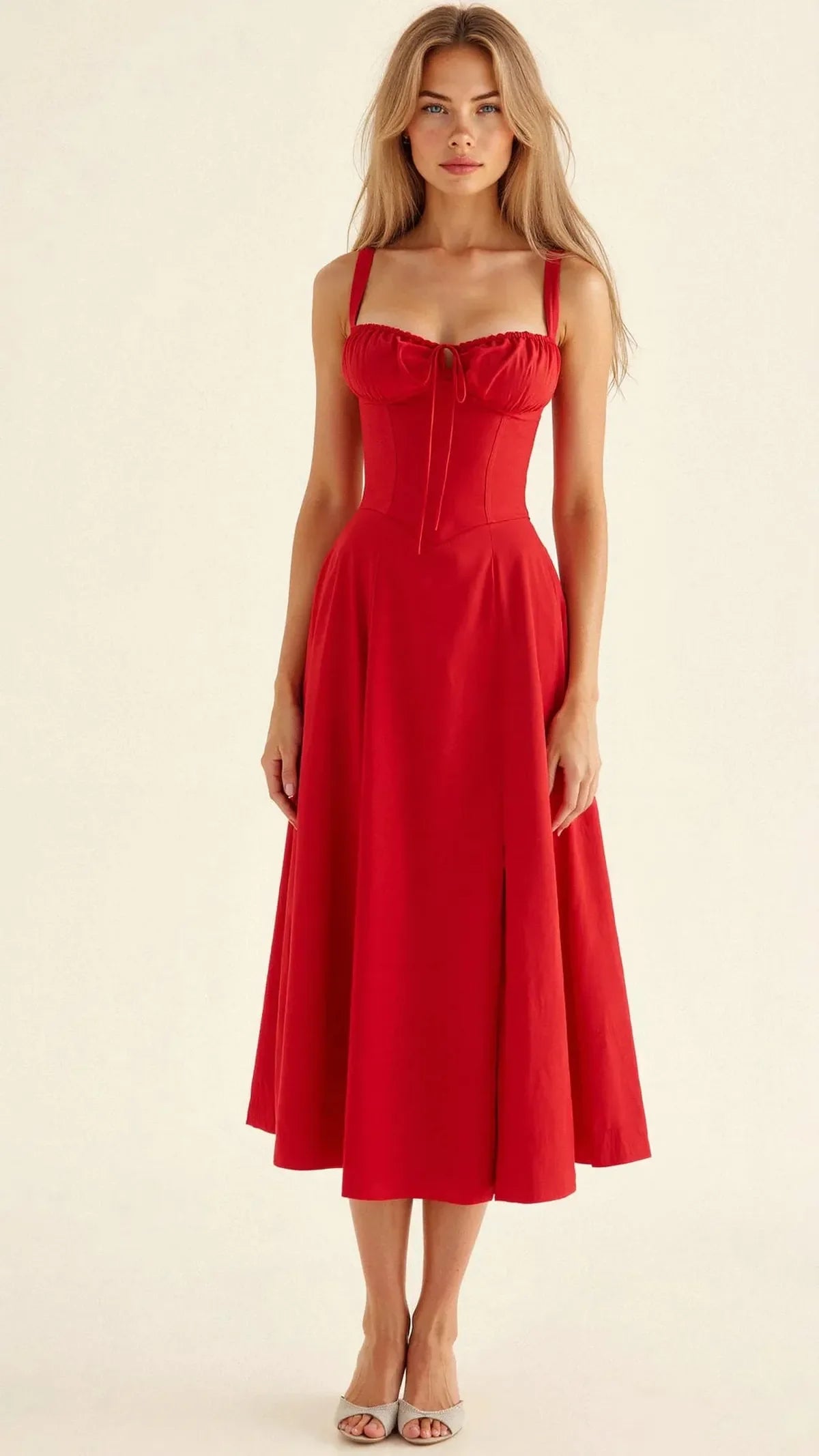 Women's Corset Bustier Midi Dress With Spaghetti Straps