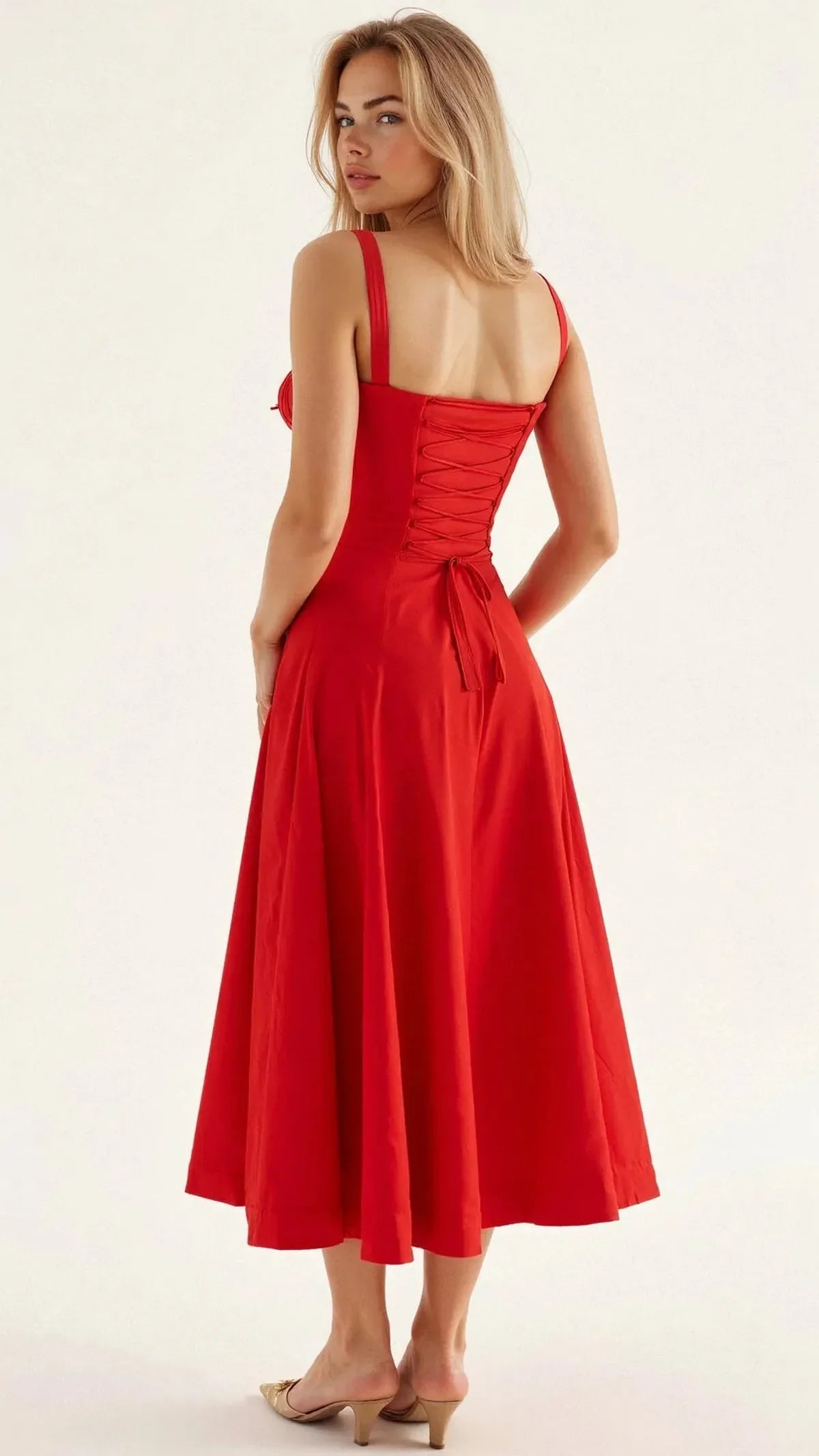 Women's Corset Bustier Midi Dress With Spaghetti Straps