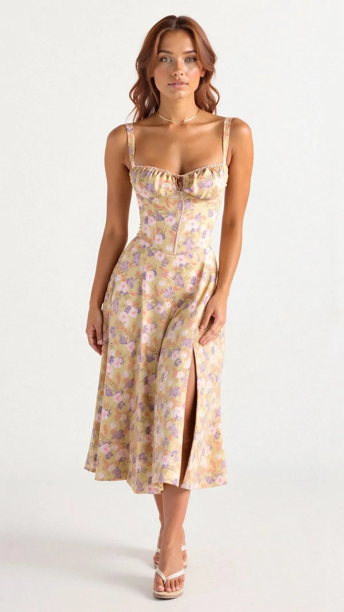 Women's Corset Bustier Midi Dress With Spaghetti Straps