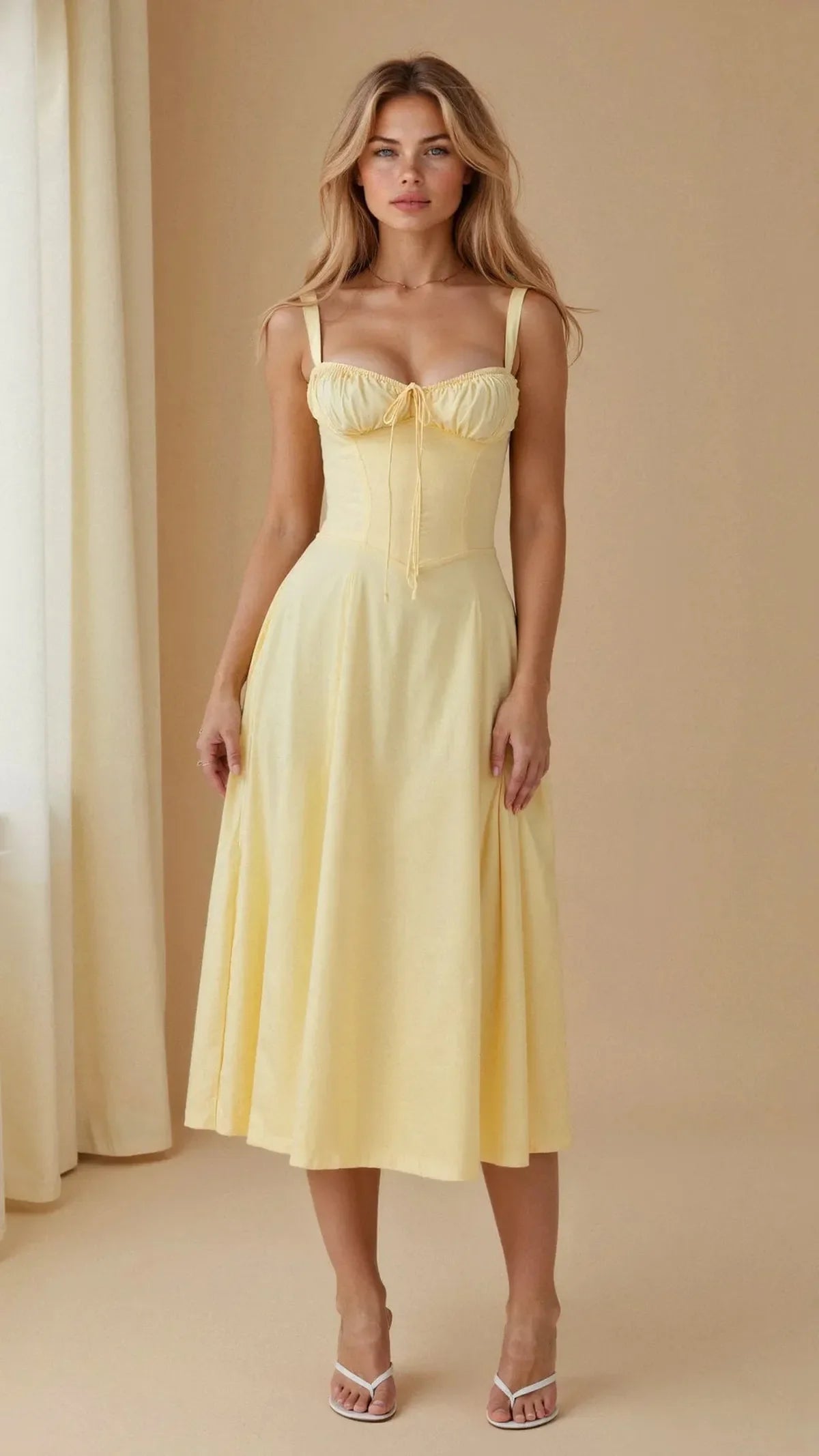 Women's Corset Bustier Midi Dress With Spaghetti Straps