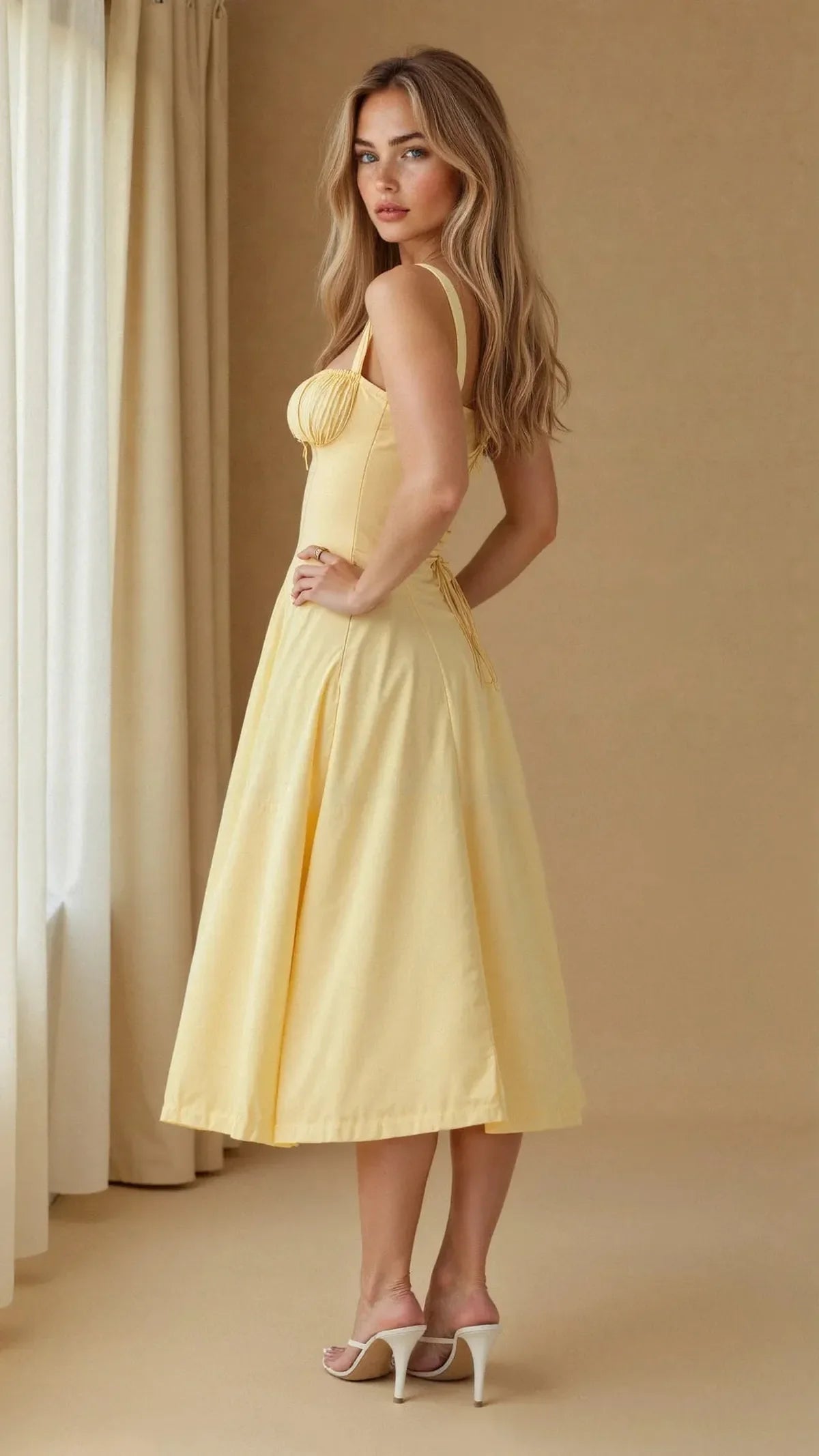 Women's Corset Bustier Midi Dress With Spaghetti Straps