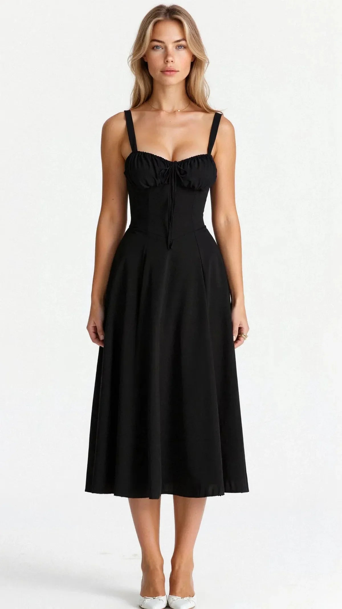 Women's Corset Bustier Midi Dress With Spaghetti Straps