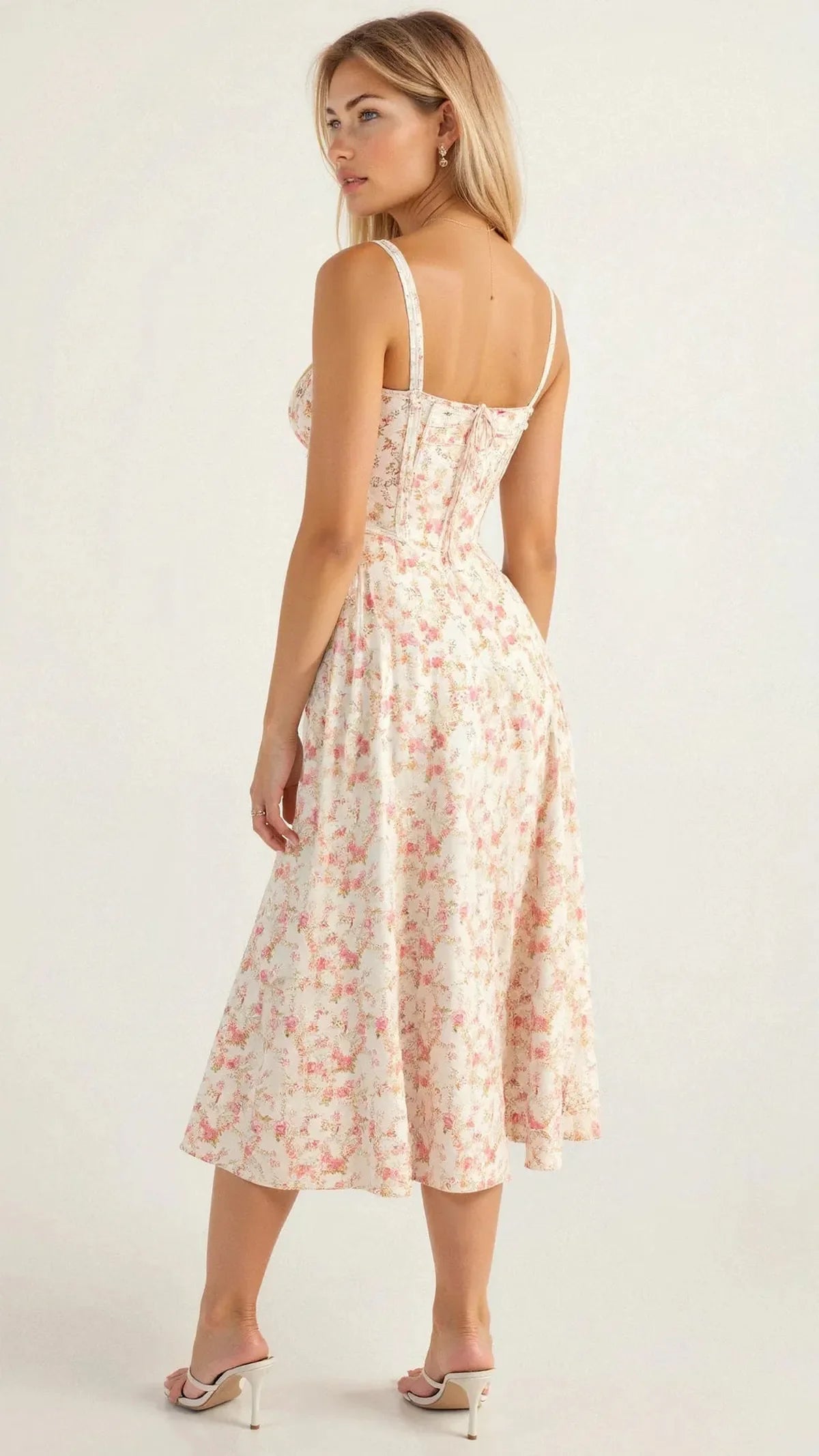 Women's Corset Bustier Midi Dress With Spaghetti Straps