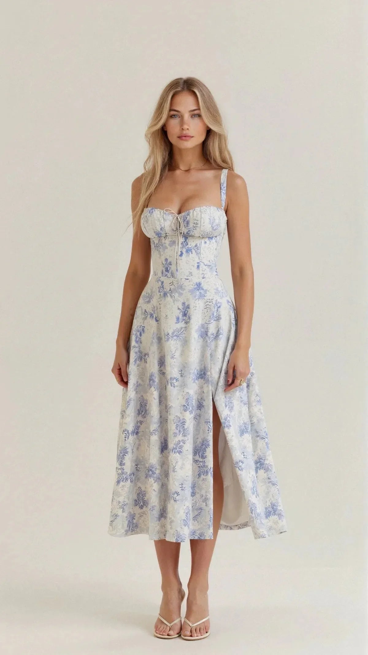 Women's Corset Bustier Midi Dress With Spaghetti Straps