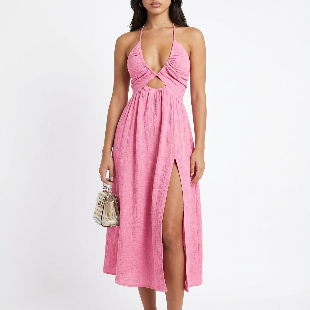 Noah | Women's Midi Dress With Halter Neck And Cutout Detail | Summery