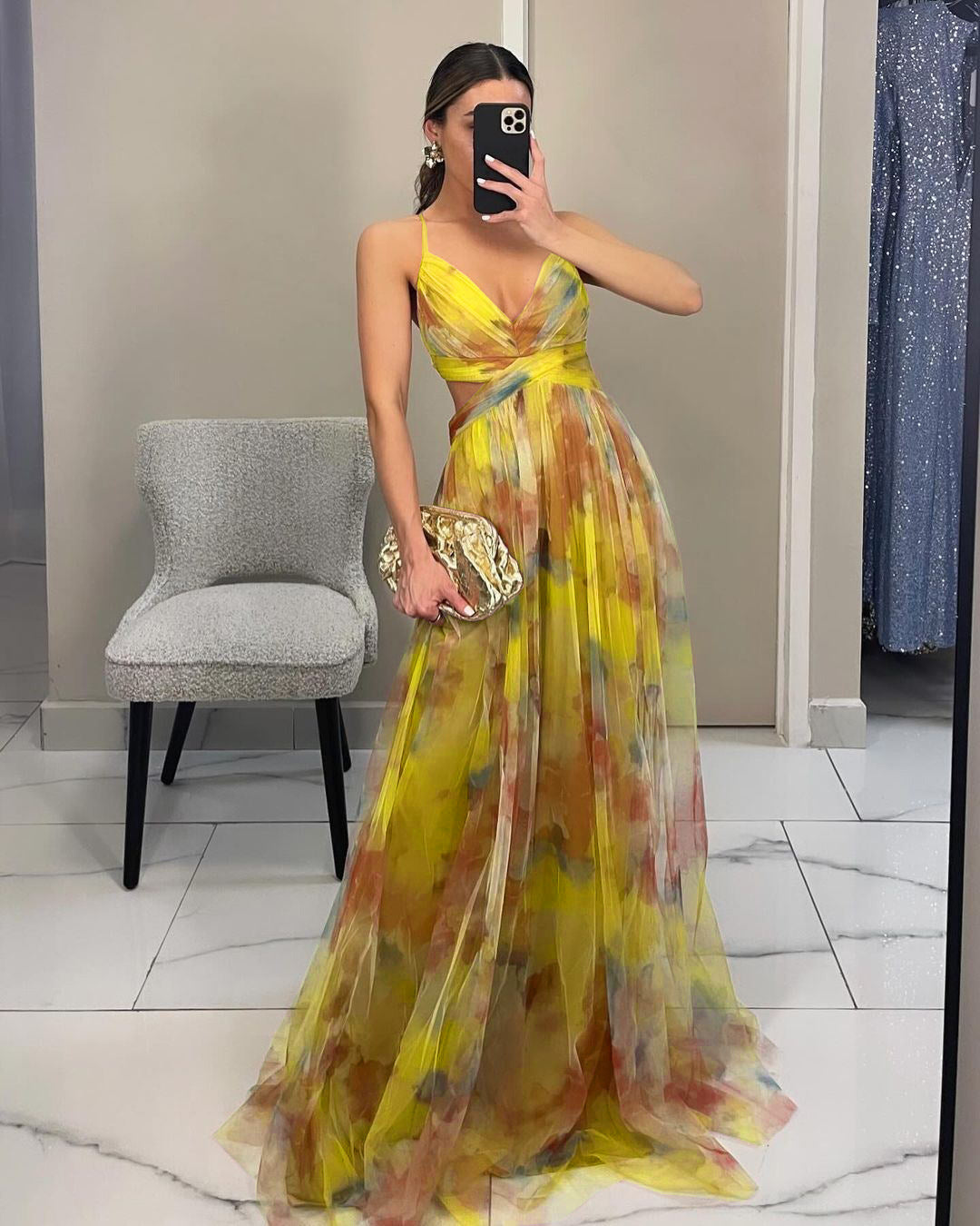 FLORAL PRINT ELEGANT EVENING MAXI DRESS